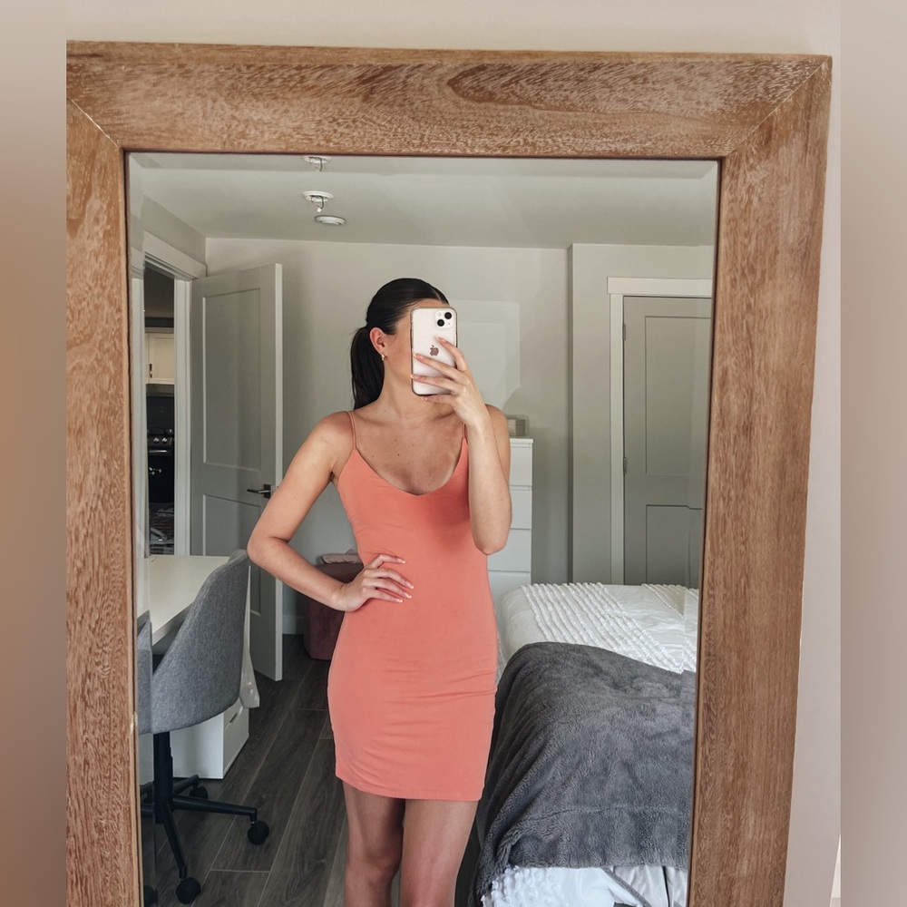 Aritzia Wilfred coral bodycon v-neck dress